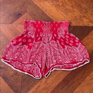 Aqua red and white flowy shorts